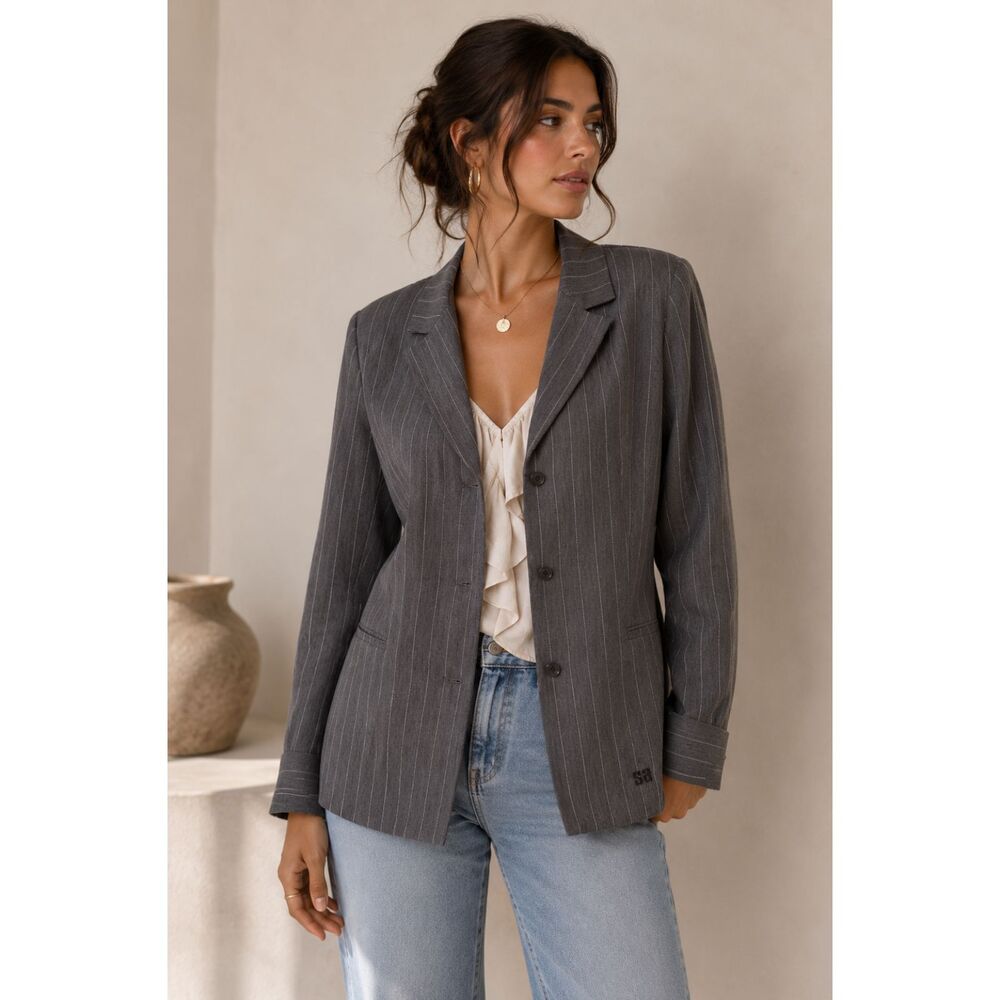 SAINT ART Pin Stripe Buttoned Blazer Gray Medium